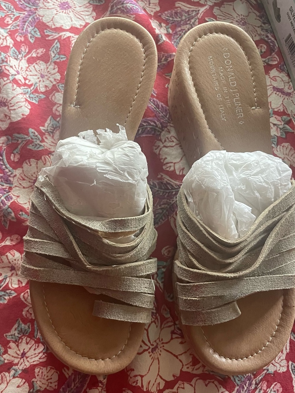 Donald J. Pliner Beige Layered Strap Slides nwt!!!